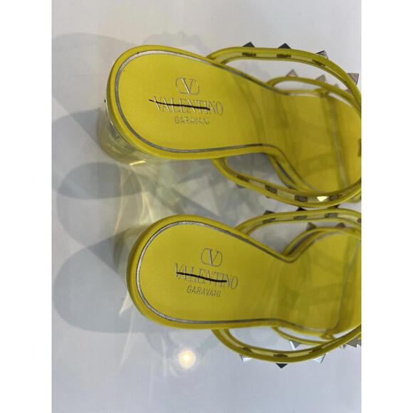 $1150 VALENTINO Garavani Platinum Rockstud Open Toe Plexi Heel Sandals Size 42 - Picture 7 of 16